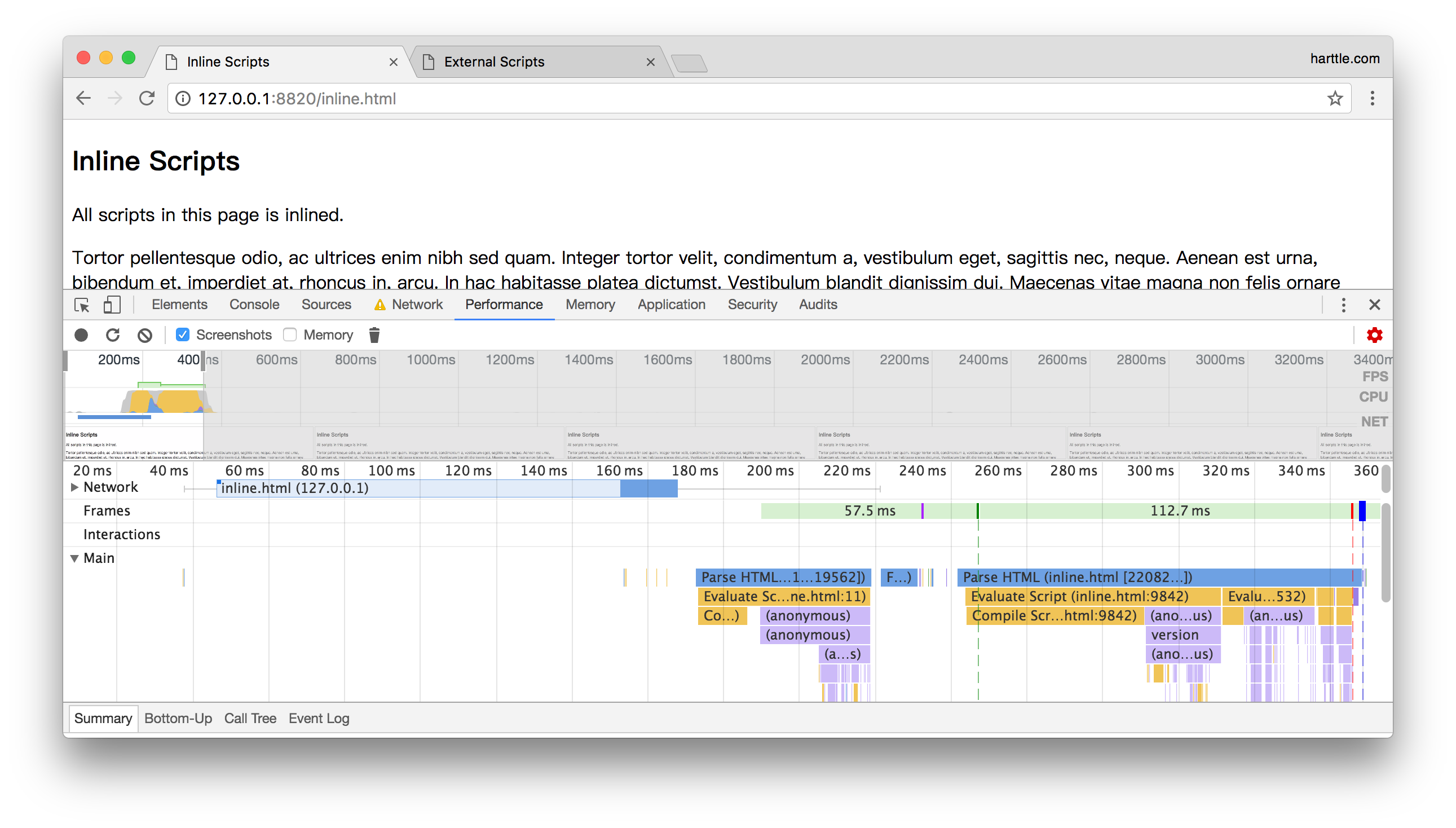 inline scripts performance